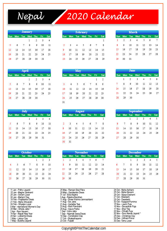Nepal Public Holidays 2020